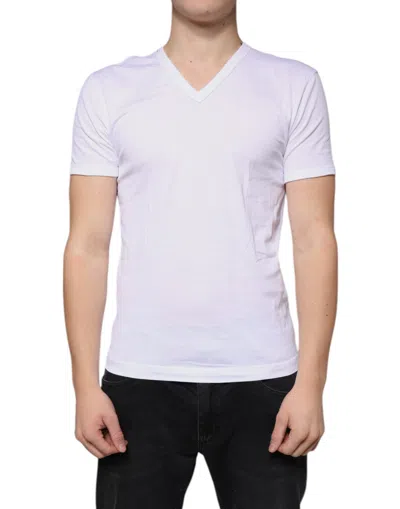 Pre-owned Dolce & Gabbana White Cotton V-neck Short Sleeves Men's T-shirt ()