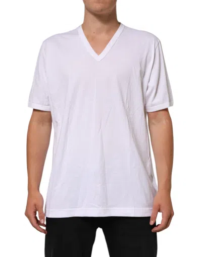 Dolce & Gabbana White Cotton V-neck Short Sleeves T-shirt