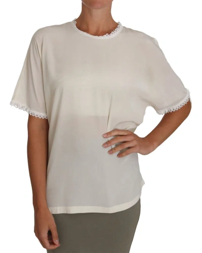 Dolce & Gabbana White Cream Silk Lace Top Blouse W