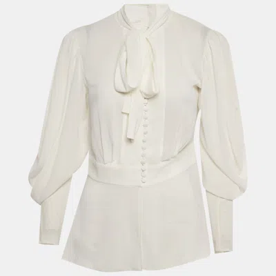 Pre-owned Dolce & Gabbana White Crepe Tie-up Neck Blouse M