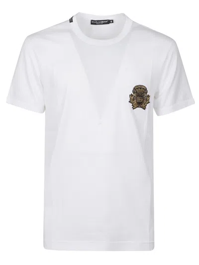 DOLCE & GABBANA WHITE CREWNECK LOGO CREST T-SHIRT