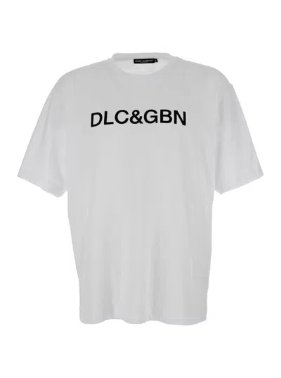 Dolce & Gabbana White Crewneck T-shirt With Contrasting Logo In Cotton Man In Gray