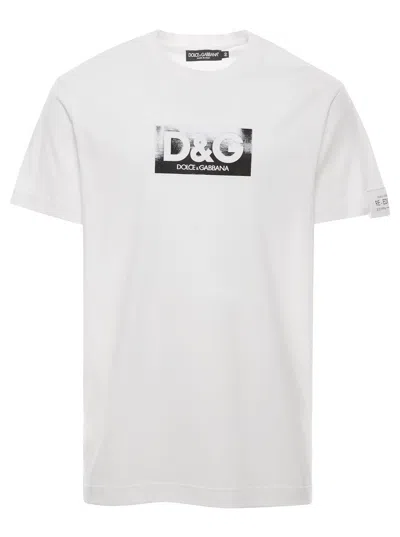 DOLCE & GABBANA WHITE CREWNECK T-SHIRT WITH LOGO PRINT AT THE CHEST IN COTTON MAN