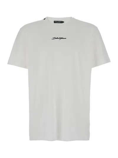 DOLCE & GABBANA DOLCE & GABBANA WHITE CREWNECK T-SHIRT WITH SIGNATURE LOGO IN COTTON MAN