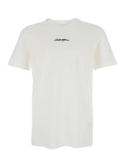 Dolce & Gabbana White Crewneck T-shirt With Signature Logo In Cotton Man