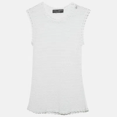 Pre-owned Dolce & Gabbana White Crochet Sleeveless Sheer Top S