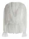 Dolce & Gabbana White Cropped Blouse With Ruffles Trim In Silk Woman