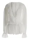 Dolce & Gabbana White Cropped Blouse With Ruffles Trim In Silk Woman In Multicolor
