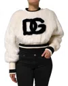 Dolce & Gabbana White Cropped Faux Fur Dg Sweatshirt Sweater In White