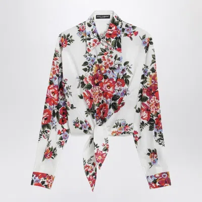 Dolce & Gabbana Cotton Shirt With A Bouquet Of Flowers Print Shirts White In Multi