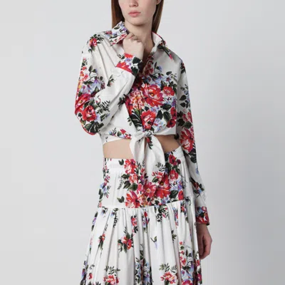 Dolce & Gabbana White Cropped Shirt With Floral Print