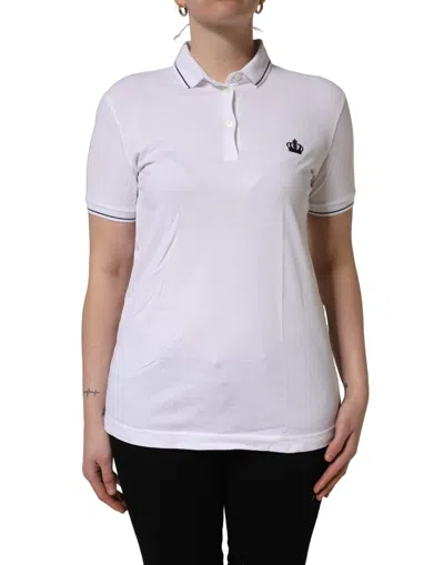 Dolce & Gabbana White Crown Cotton Short Sleeves Polo Top