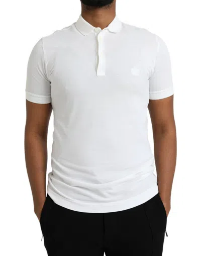 Dolce & Gabbana White Crown Patch Cottoncollared Polo T-shirt