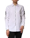 Dolce & Gabbana White Crystal Embellished Collared Shirt Top In White