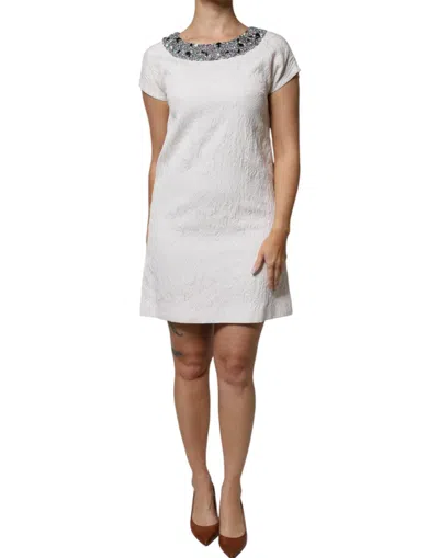 Pre-owned Dolce & Gabbana White Crystal Embellished Jacquard Brocade Mini Women's Dress ()