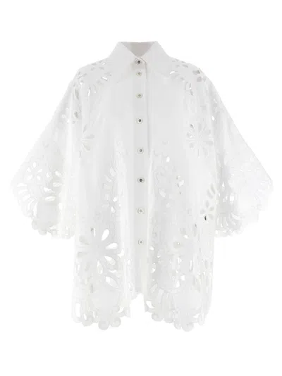 DOLCE & GABBANA WHITE CUT-OUT EMBROIDERY SHIRT