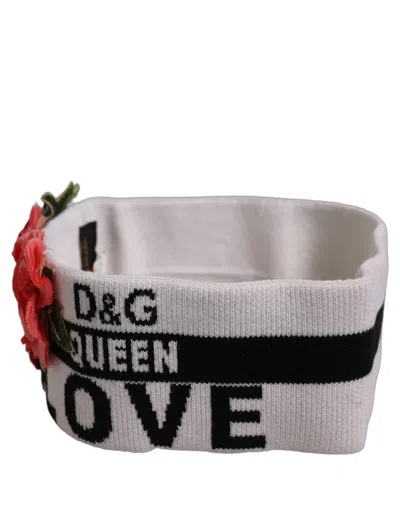 Dolce & Gabbana White D&g Queen Love Floral Applique Head Band One Size Hat