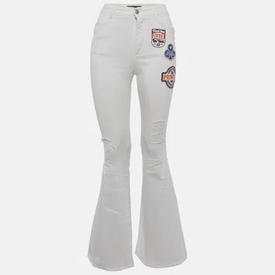 Pre-owned Dolce & Gabbana White Denim Applique Patch High Rise Jeans S/waist 24"