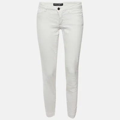Pre-owned Dolce & Gabbana White Denim Low Rise Skinny Jeans S/waist 28"