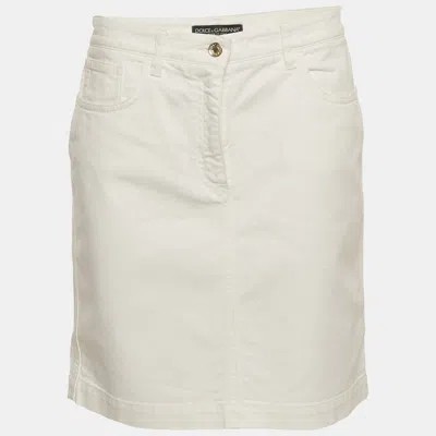 Pre-owned Dolce & Gabbana White Denim Mini Skirt M/waist 30"