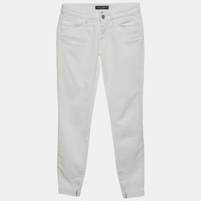Pre-owned Dolce & Gabbana White Denim Size Zipper Skinny Jeans Xs/waist 26"