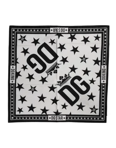 Dolce & Gabbana White Dg Crown Print Square Foulard 52cm X 50.5cm Scarf