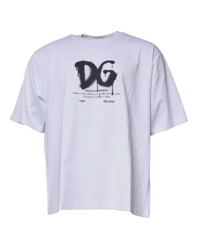 Dolce & Gabbana White Dg Logo Cotton Crew Neck T-shirt