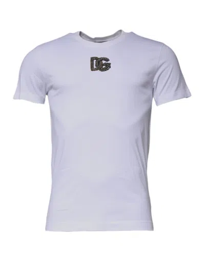Dolce & Gabbana White Dg Logo Cotton Crew Neck T-shirt