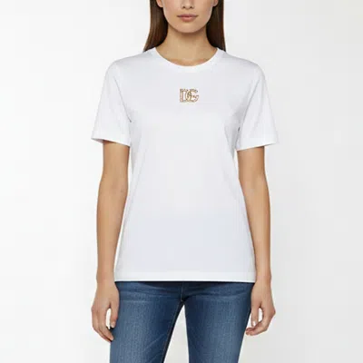 Pre-owned Dolce & Gabbana White Dg Logo Detail Crew Neck T-shirt L