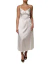 Dolce & Gabbana White Dg Logo Full Slip Silk Dress Sleepwear In Neutral