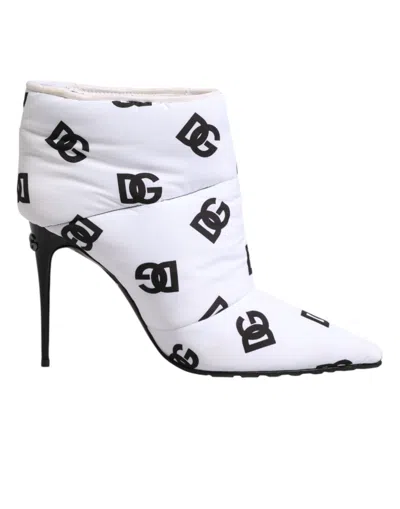 Pre-owned Dolce & Gabbana White Dg Logo Heels Short Boots  Women's Shoes ()