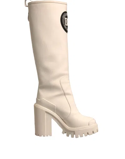 Dolce & Gabbana White Dg Logo Hi Trekking Plateau Biker Boots Shoes