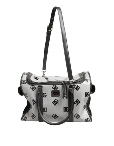 Pre-owned Dolce & Gabbana White Dg Logo Pet Carrier Logo Plaque Top Handle Women's Bag ()