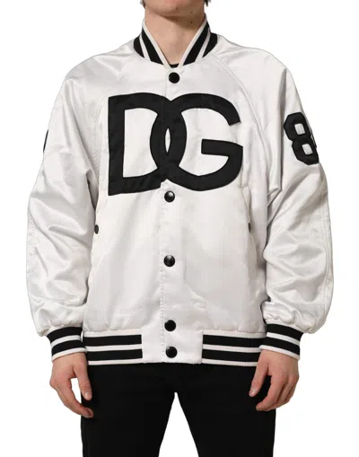 Pre-owned Dolce & Gabbana White Dg Logo Polyester Jerseybomber Men's Jacket ()