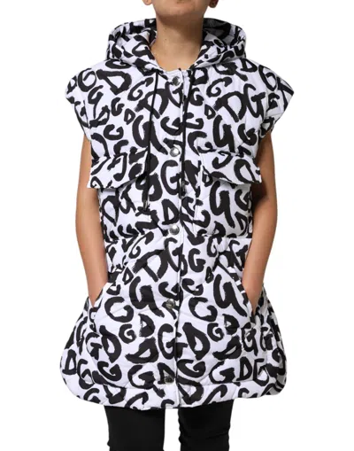 Dolce & Gabbana White Dg Mania Hooded Sleeveless Puffer Jacket