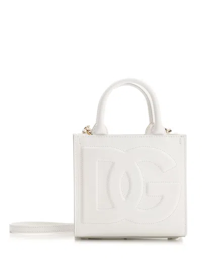 Dolce & Gabbana White Dg Mini Tote In Bianco Ottico