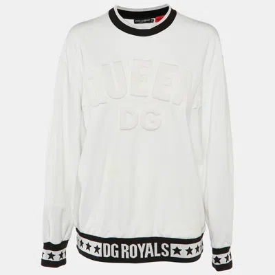 Pre-owned Dolce & Gabbana White Dg Queen Embossed Cotton Sweatshirt M