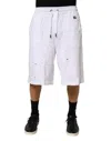 Dolce & Gabbana White Cotton Ripped Bermuda Sweatpants Shorts In White