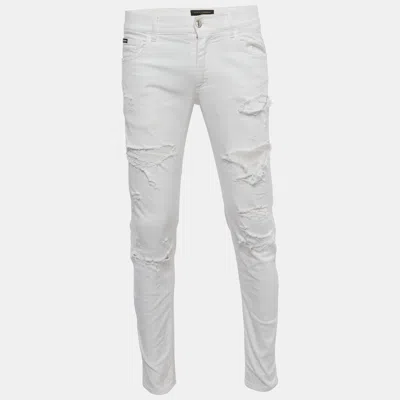 Pre-owned Dolce & Gabbana White Distressed Denim Skinny Jeans M/waist 32"