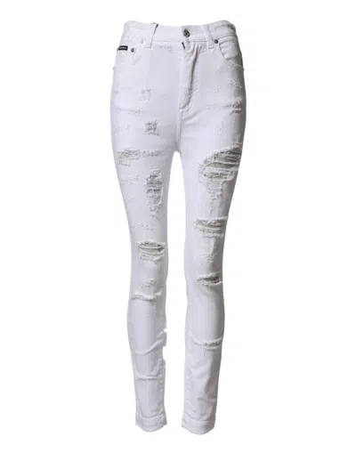 Dolce & Gabbana Distressed High-waist Denim Jeans In White