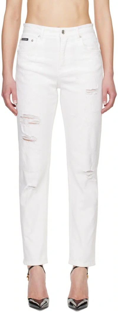 Dolce & Gabbana White Distressed Jeans In S9001 Variante