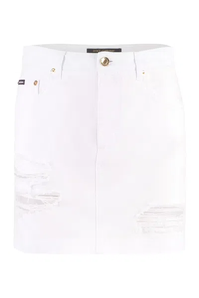 DOLCE & GABBANA WHITE DISTRESSED MINI SKIRT