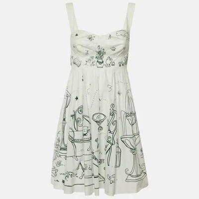 Pre-owned Dolce & Gabbana White Doodle Print Cotton Sleeveless Mini Dress M