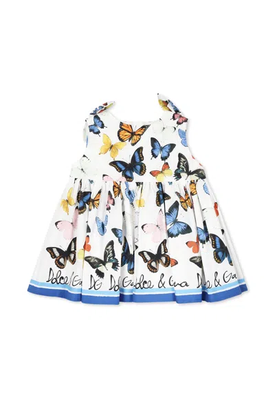 Dolce & Gabbana White Dress For Baby Girl With Butterflies