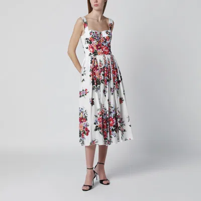 Dolce & Gabbana Floral-print Cotton-poplin Midi Dress In White