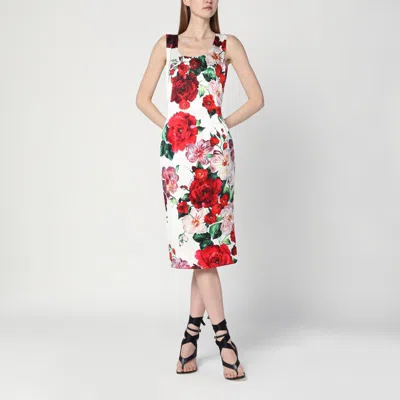 Dolce & Gabbana White Dress With Floral Print In Multicolor