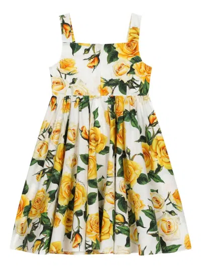 Dolce & Gabbana Kids' White Dress With Yellow Rose Print