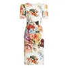 Dolce & Gabbana Midi Dress In Cretonne With A Bouquet Print In White