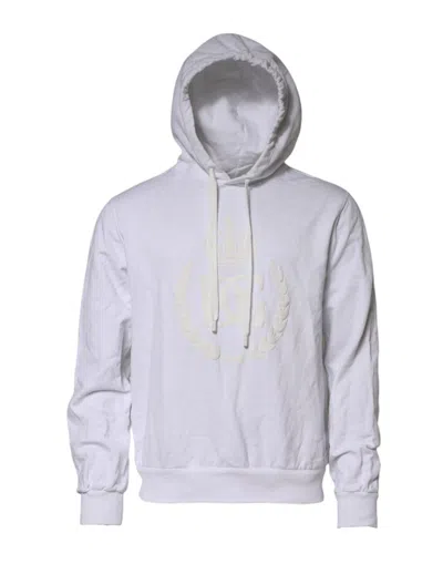 Pre-owned Dolce & Gabbana White Embossed Logo Hooded Sweatshirt Men's Sweater ()
