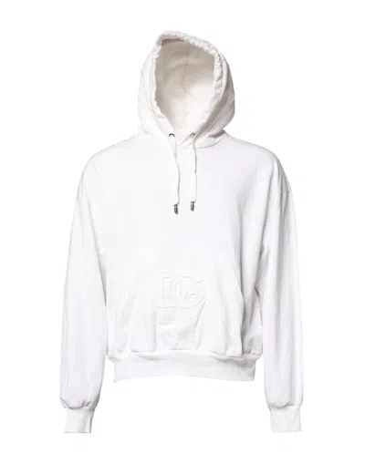 Pre-owned Dolce & Gabbana White Embossed Logo Hooded Sweatshirt Men's Sweater ()